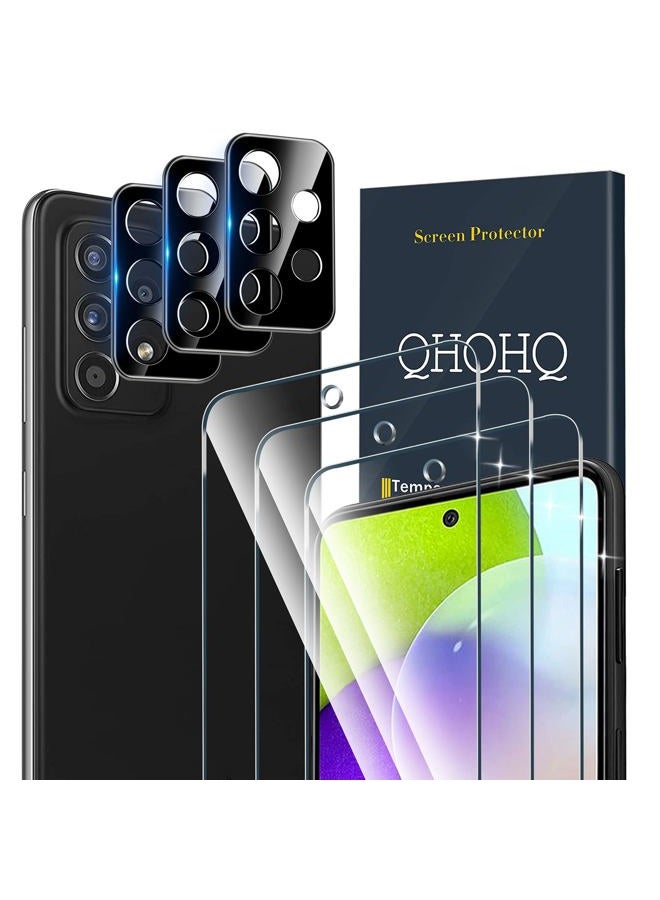 QHOHQ 3 Pack Screen Protector for Samsung Galaxy A52 4G/5G with 3 Packs Camera Lens Protector,Tempered Glass Film,9H Hardness - HD - Anti-Scratch - 2.5D Edge - Anti-Fingerprint - Easy Installation - Image 1