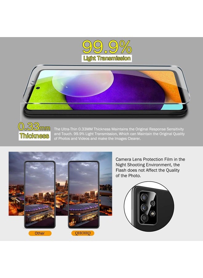 QHOHQ 3 Pack Screen Protector for Samsung Galaxy A52 4G/5G with 3 Packs Camera Lens Protector,Tempered Glass Film,9H Hardness - HD - Anti-Scratch - 2.5D Edge - Anti-Fingerprint - Easy Installation - Image 5