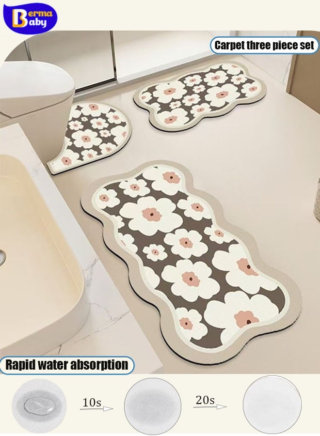 Berma Baby مجموعة من 3 قطع من سجادات الحمام - سجادة حمام سريعة الجفاف فائقة الامتصاص للحمام سجاد حمام من التراب الدياتومي مع ظهر مطاطي سجاد حمام غير قابل للانزلاق لأرضية الدش - Image 1