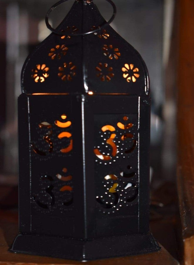 Futurez Key� Hanging Metal Lantern with holy Om Word Carved on it/Candle Holder for Diwali Night. Black & White/Moroccan Style - Image 4