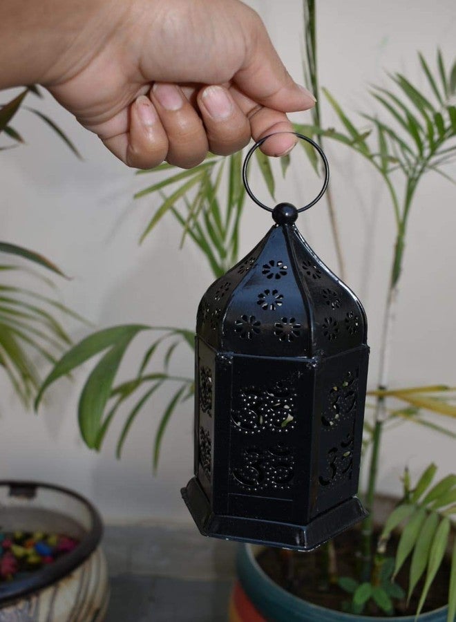 Futurez Key� Hanging Metal Lantern with holy Om Word Carved on it/Candle Holder for Diwali Night. Black & White/Moroccan Style - Image 3