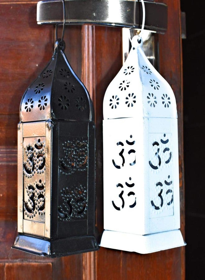 Futurez Key� Hanging Metal Lantern with holy Om Word Carved on it/Candle Holder for Diwali Night. Black & White/Moroccan Style - Image 2
