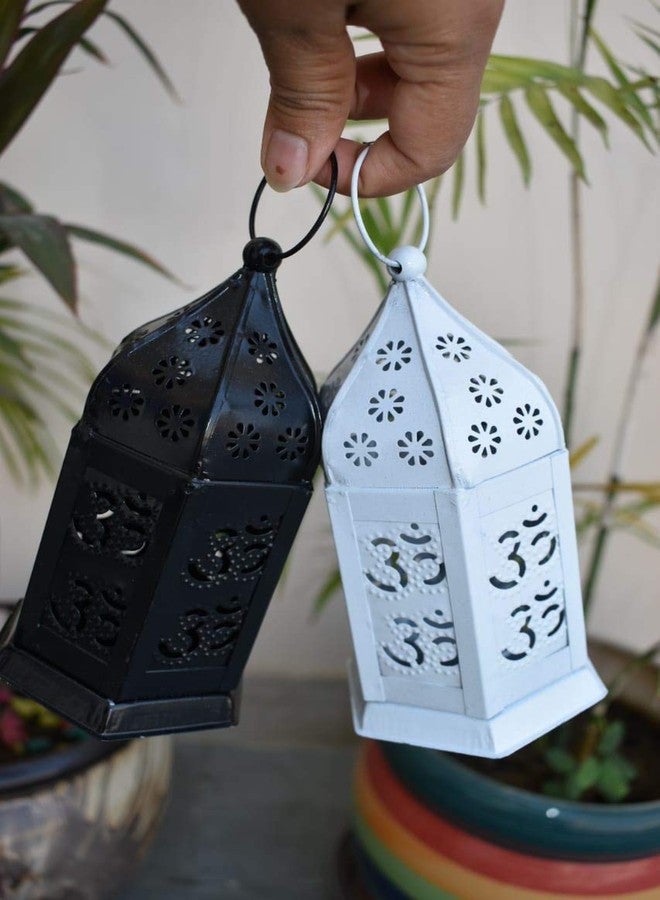 Futurez Key� Hanging Metal Lantern with holy Om Word Carved on it/Candle Holder for Diwali Night. Black & White/Moroccan Style - Image 5