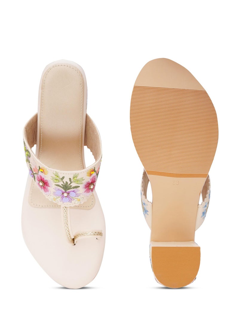Sole House Sole House Threaded Elegance: Floral Embroidered Kolhapuri Block Heels - perfect for parties, celebrations & special occasions.  - Image 5