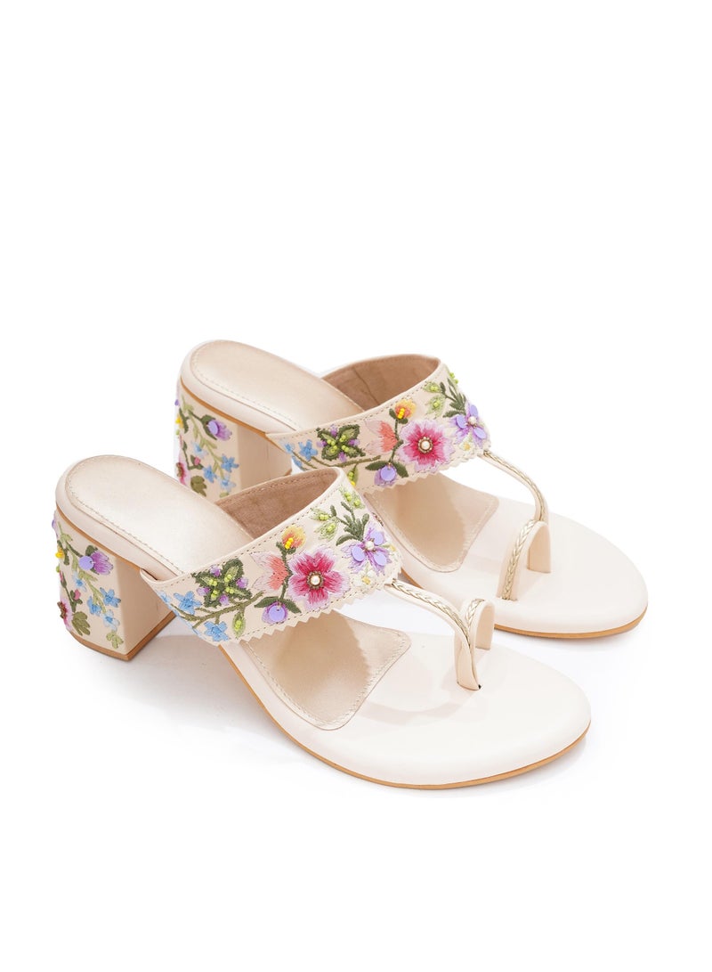 Sole House Sole House Threaded Elegance: Floral Embroidered Kolhapuri Block Heels - perfect for parties, celebrations & special occasions.  - Image 1