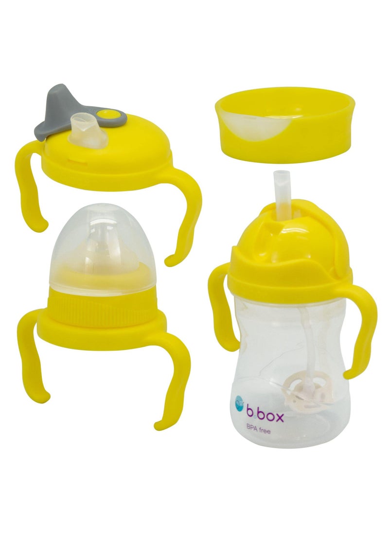 b.box bbox Bottle to Cup Transition Pack  Includes 4 Lids Nipple Spout Straw Training Cup Lid BPAFree DishwasherSafe Ages 4 Months Lemon 8oz 