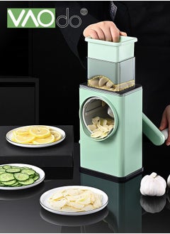 Potato Slicer Upgraded Hand Crank Vegetable Cutter Rotary Cheese Graters Multifunctional Chopper Veget Shredders Fruit Kitchen Tool with 4 Stainless Steel Drum Blades for Vegetables Green