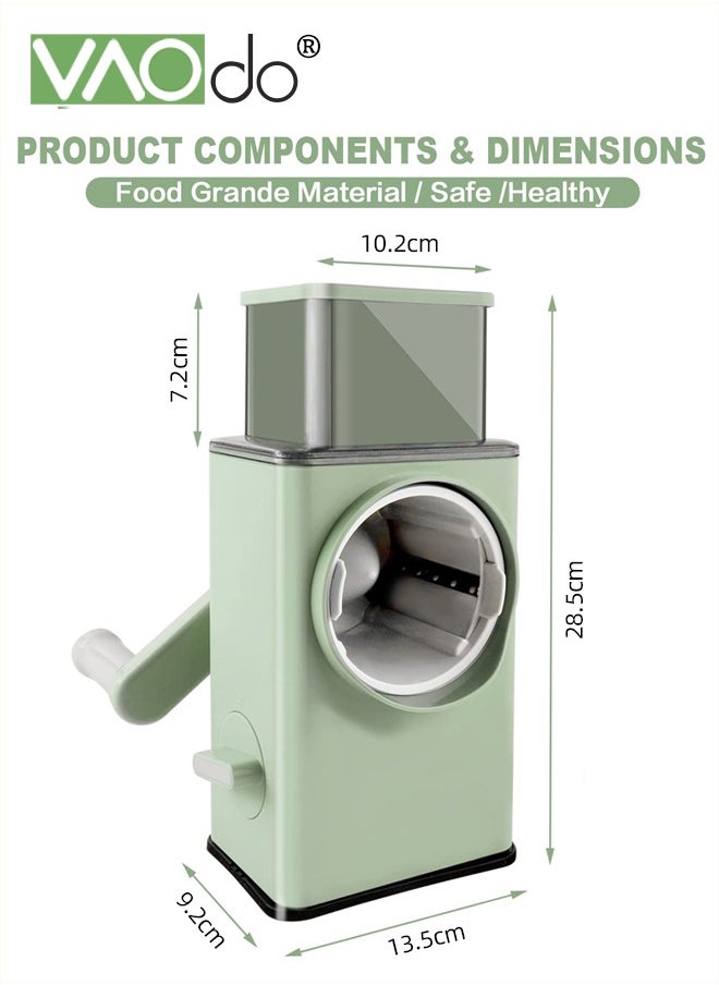 VAOdo - Potato Slicer Upgraded Hand Crank Vegetable Cutter Rotary Cheese Graters Multifunctional Chopper Veget Shredders Fruit Kitchen Tool with 4 Stainless Steel Drum Blades for Vegetables Green - Image 1