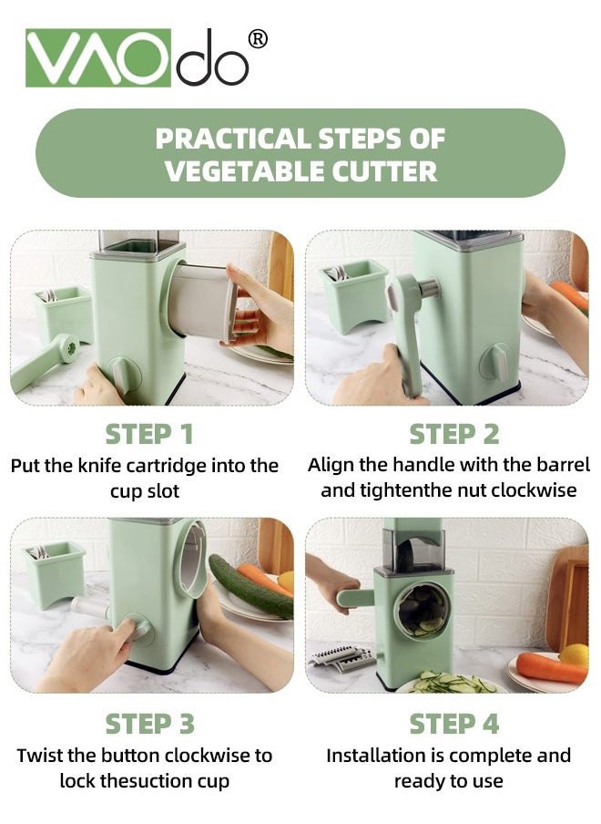 VAOdo - Potato Slicer Upgraded Hand Crank Vegetable Cutter Rotary Cheese Graters Multifunctional Chopper Veget Shredders Fruit Kitchen Tool with 4 Stainless Steel Drum Blades for Vegetables Green - Image 1