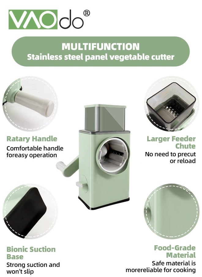 VAOdo - Potato Slicer Upgraded Hand Crank Vegetable Cutter Rotary Cheese Graters Multifunctional Chopper Veget Shredders Fruit Kitchen Tool with 4 Stainless Steel Drum Blades for Vegetables Green - Image 1