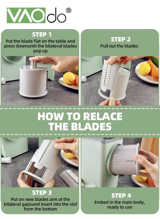 VAOdo - Potato Slicer Upgraded Hand Crank Vegetable Cutter Rotary Cheese Graters Multifunctional Chopper Veget Shredders Fruit Kitchen Tool with 4 Stainless Steel Drum Blades for Vegetables Green - Image 1