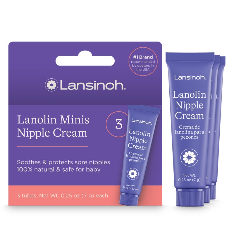 Lansinoh Lanolin Nipple Cream Safe for Breastfeeding Baby, Breastfeeding Essentials, 3 Mini Tubes, Each 0.25 Ounces - Image 1