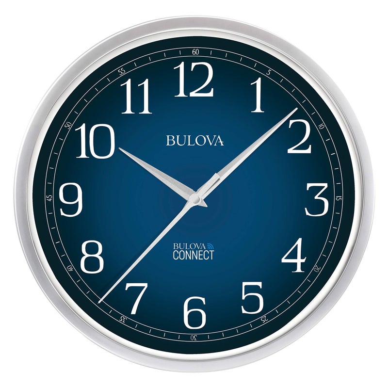 Bulova Bulova C5001 Precise Wall Clock  Ultra Accurate Quartz Movement  125 Round SilverTone Frame  Automatically Adjusts to Daylight Savings  BatteryPowered 