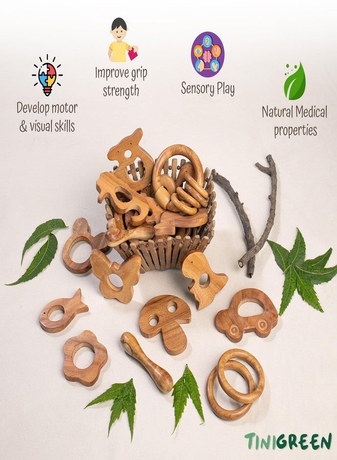 TINIGREEN Mushroom Ring Dumbbell Shaped Organic Neem Wood Teether Combo For Baby (Pack of 3),Baby,Toddler,Natural - Image 5