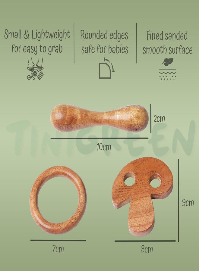 TINIGREEN Mushroom Ring Dumbbell Shaped Organic Neem Wood Teether Combo For Baby (Pack of 3),Baby,Toddler,Natural - Image 2