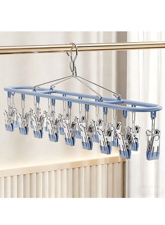 Sock Dryer Hangers with 18 Pegs, Stainless Steel Drying Rack, Multi Clip Hanging Laundry Drying Racks, Non Slip Clip Hangers, Clothes Drying Hanger with Clips, Sock Peg Hanger for Washing Line, Drip Airer Hanging Sock Rack for Socks, Underwear, Bras, Baby Clothes, Blue - Image 1