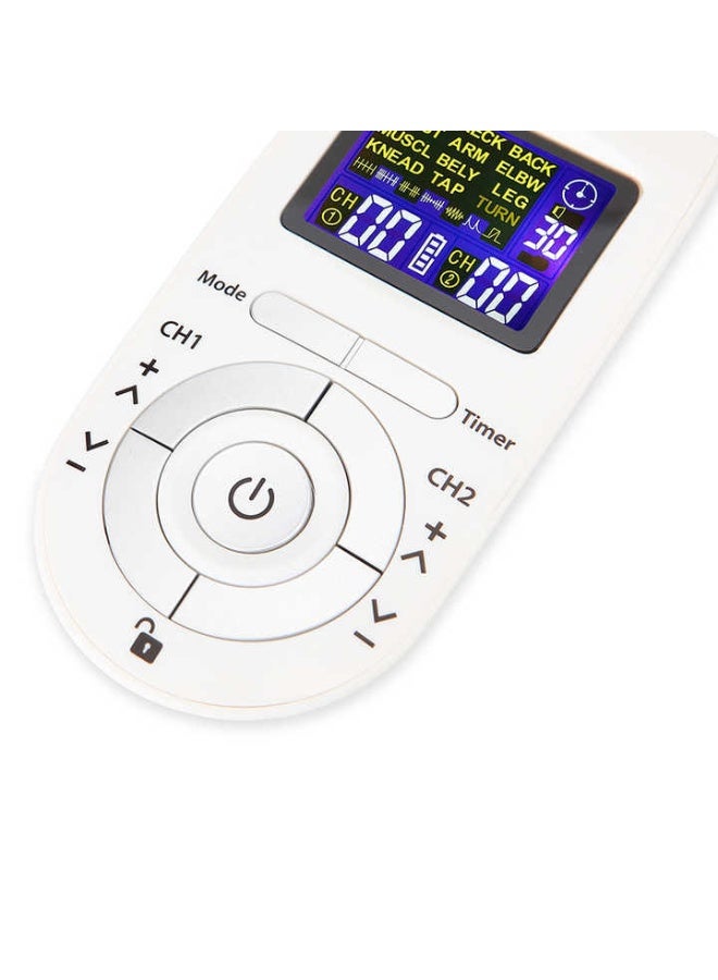 ريحني جهاز المحفز العضلي TENS وEMS ثنائي القناة 12 وضع تدليك 4 وسادات إلكترود قابلة لإعادة الاستخدام جهاز تخفيف آلام يعمل بالبطارية للظهر والرقبة والكتفين والساقين أبيض - Image 5