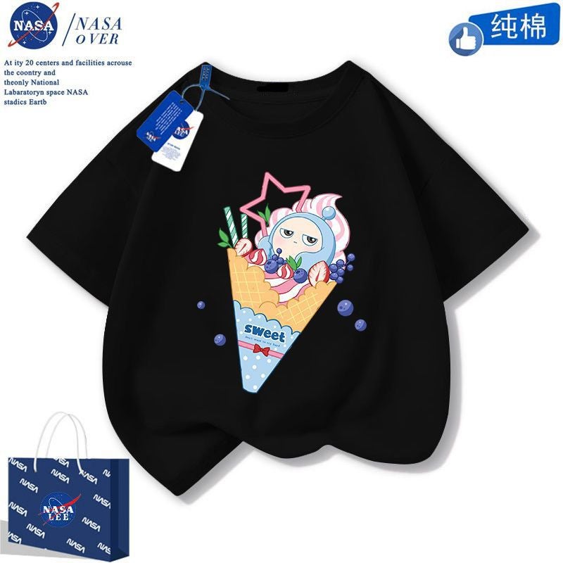Cartoon Egg Party Short-Sleeved Casual Mid-Large Children'S Cotton T-Shirt Trendy Western Style Half-Sleeve For Boys And Girls - Image 1