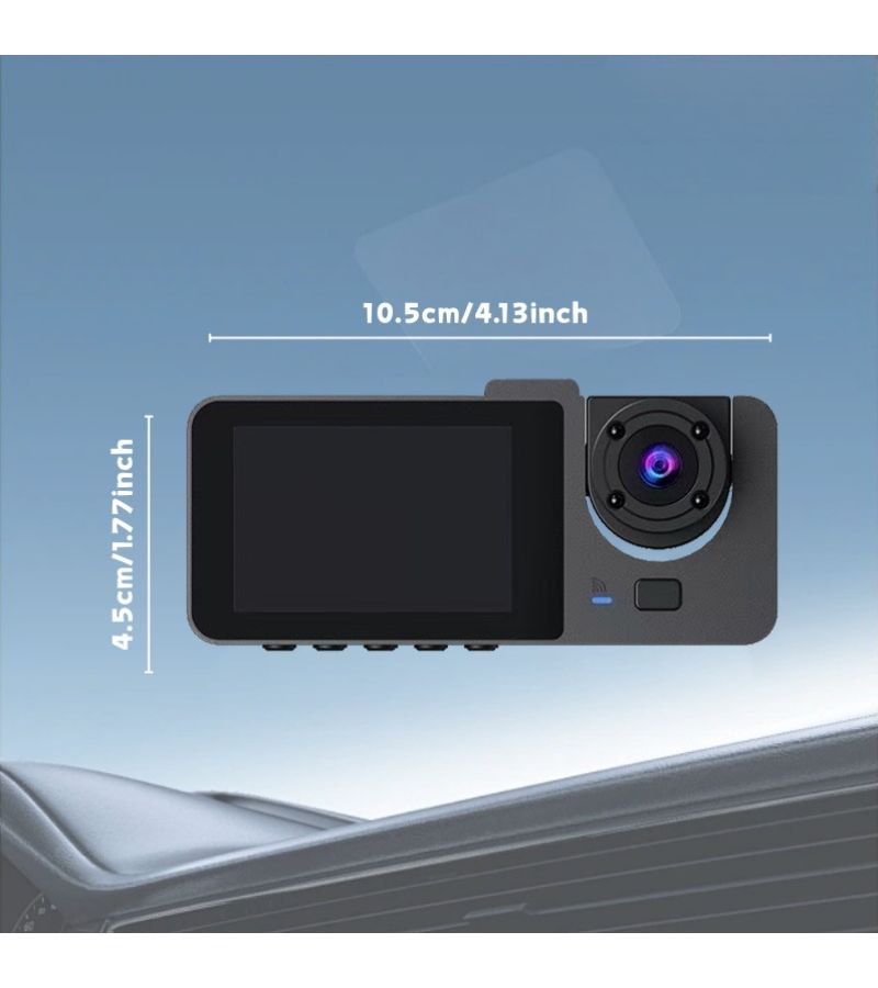 Black 3 Way Dash Cam With Collision Lock 24 Hour Loop Recording - Image 2