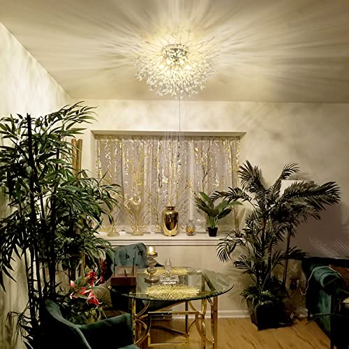 HMVPL Crystal Flush Mount Ceiling Light Fixture with Pull Chain On/Off Switch, LED Close to Ceiling Lamp, Pull Chain Light Fixture Ceiling Mount, Modern Crystal Chandelier for Kitchen Bedroom Entryway - Image 2