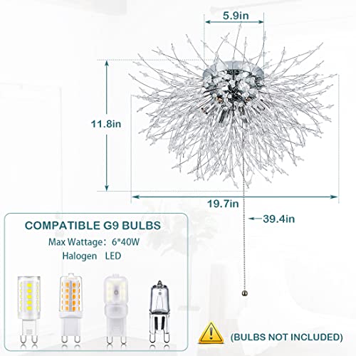 HMVPL Crystal Flush Mount Ceiling Light Fixture with Pull Chain On/Off Switch, LED Close to Ceiling Lamp, Pull Chain Light Fixture Ceiling Mount, Modern Crystal Chandelier for Kitchen Bedroom Entryway - Image 5