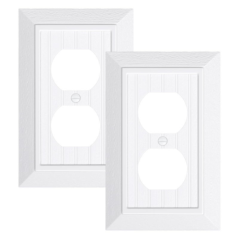 treewell 2-Pack Classic Beadboard Duplex Outlet Cover Plate, Decorative Unbreakable Polycarbonate Switch Plates and Outlet Covers, Pure White Wall Plates for Electrical Outlets, 1 Gang Receptacle Cover - Image 1