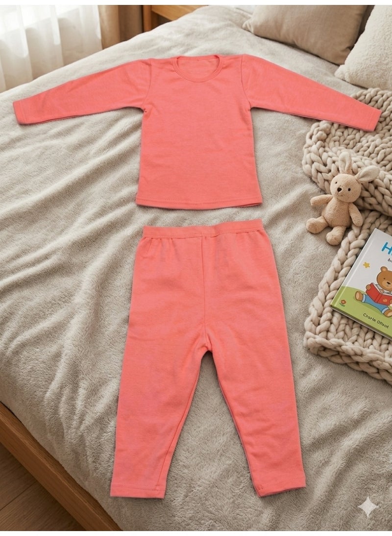 Nawaem Soft Girls' Thermal Pajama Set - Watermelon Pink