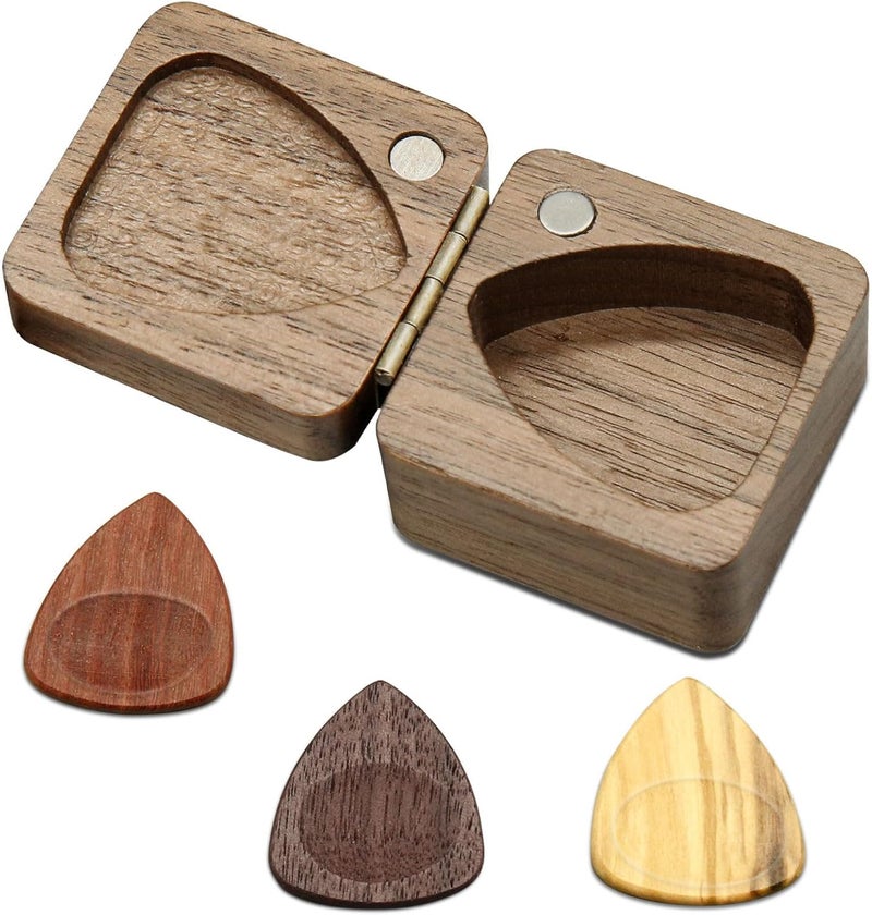 CANIPHA Wood Guitar Picks with Pick Box Personalized Picks Holder, for Boyfriend Coworker Son Husband, Guitar and Bass Accessories(1Pick Holder & 3 Picks) - Image 1