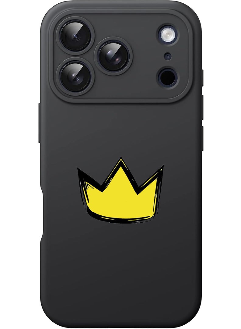 Theodor Protective Slim Fit Case Liquid Silicone Cover with Full Body Protection Anti-Scratch Shockproof Case For Apple iPhone 17 Pro Max (Black) Yellow Crown - Image 1