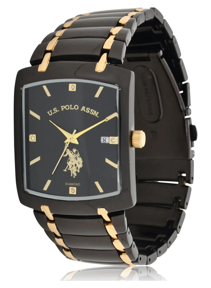 U.S. Polo Assn. Mens Vintage with Black and Gold Dial Watch USC80661 - Image 1