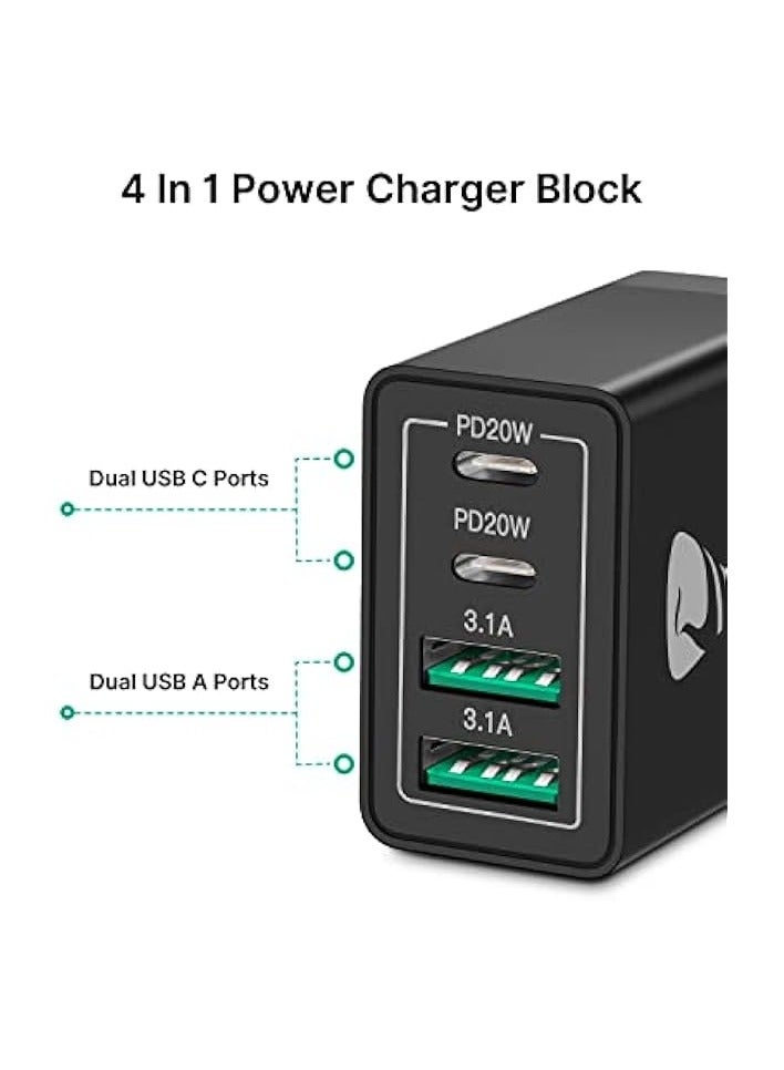 Aioneus USB Charger Plug, 40W 4-Port Fast USB C Charger PD Power Adapter + QC USB A Plug Multiport Type C Fast Charging Block Cube for iPhone 15 14 13 12 11 Pro Max XS XR X 8 7 SE Plus, iPad, Samsung - Image 2