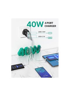 Aioneus USB Charger Plug, 40W 4-Port Fast USB C Charger PD Power Adapter + QC USB A Plug Multiport Type C Fast Charging Block Cube for iPhone 15 14 13 12 11 Pro Max XS XR X 8 7 SE Plus, iPad, Samsung  - Image 3