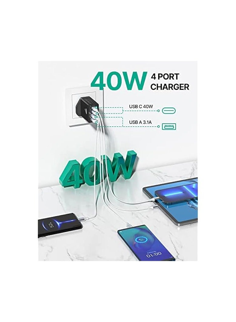 Aioneus USB Charger Plug, 40W 4-Port Fast USB C Charger PD Power Adapter + QC USB A Plug Multiport Type C Fast Charging Block Cube for iPhone 15 14 13 12 11 Pro Max XS XR X 8 7 SE Plus, iPad, Samsung - Image 3