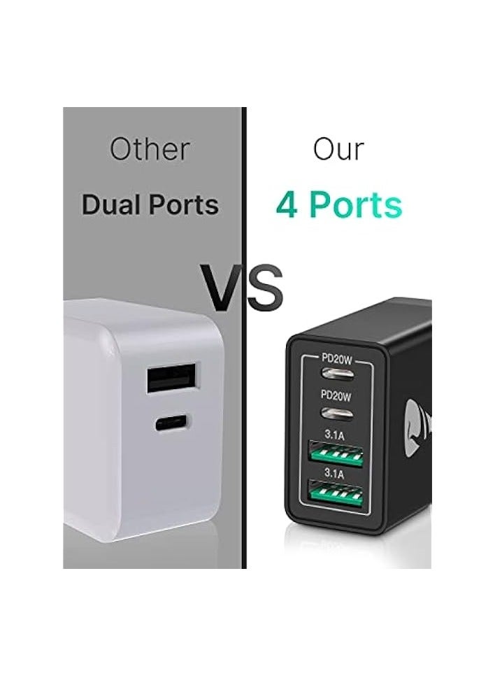 Aioneus USB Charger Plug, 40W 4-Port Fast USB C Charger PD Power Adapter + QC USB A Plug Multiport Type C Fast Charging Block Cube for iPhone 15 14 13 12 11 Pro Max XS XR X 8 7 SE Plus, iPad, Samsung - Image 5