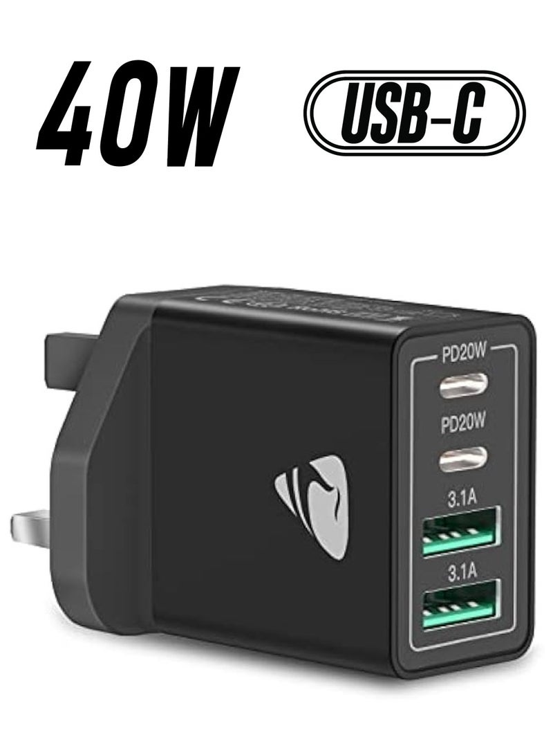 Aioneus USB Charger Plug, 40W 4-Port Fast USB C Charger PD Power Adapter + QC USB A Plug Multiport Type C Fast Charging Block Cube for iPhone 15 14 13 12 11 Pro Max XS XR X 8 7 SE Plus, iPad, Samsung - Image 1