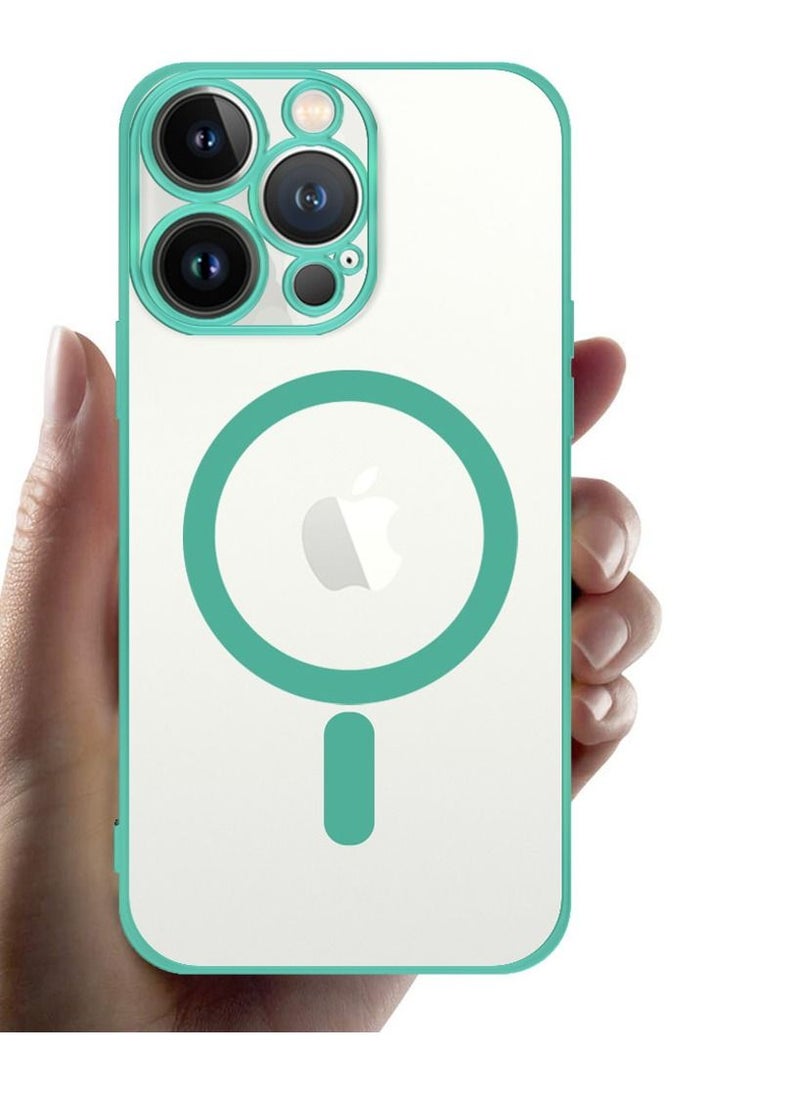 Eouro - iPhone 13 Pro Max MagSafe Case Wireless Charging Compatible Clear Cover with Electroplating Frame Camera Lens Protection Design Green - Image 1
