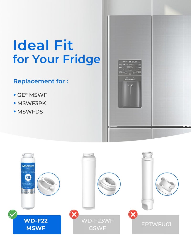 Waterdrop MSWF Refrigerator Water Filter, Replacement for GE MSWF, 101820A, 101821B, RWF1500A, NSF 42&372 Certified, Pack of 2 (Package May Vary) - Image 4