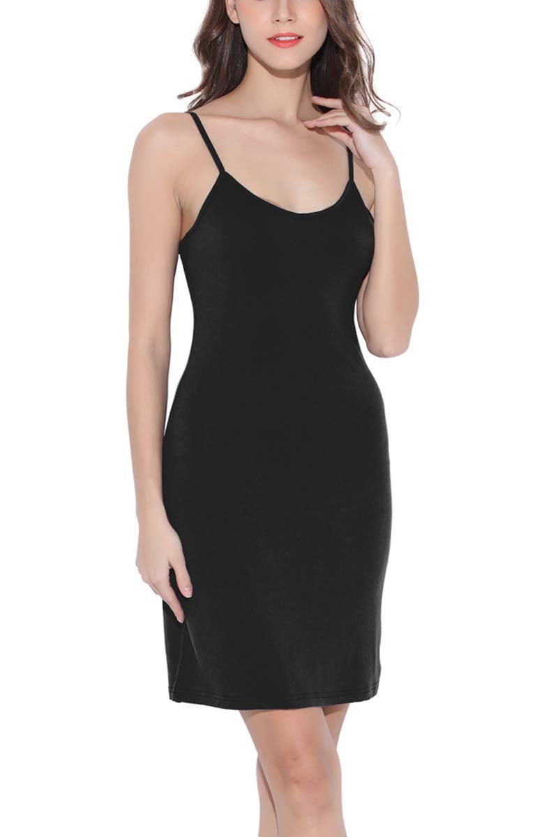 Coreal Women Long Spaghetti Strap Full Cami Slip Camisole Under Dress Liner, XLarge, Black - Image 1