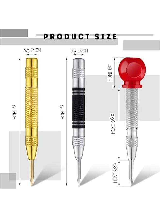 MOXO 3  Center Punch Spring Loaded Automatic Punch 5 Inches Crushing Hand Tool Center Hole Punch for Wood Metal Awl Puncher with Cushion Cap Adjustable Tension - Image 2
