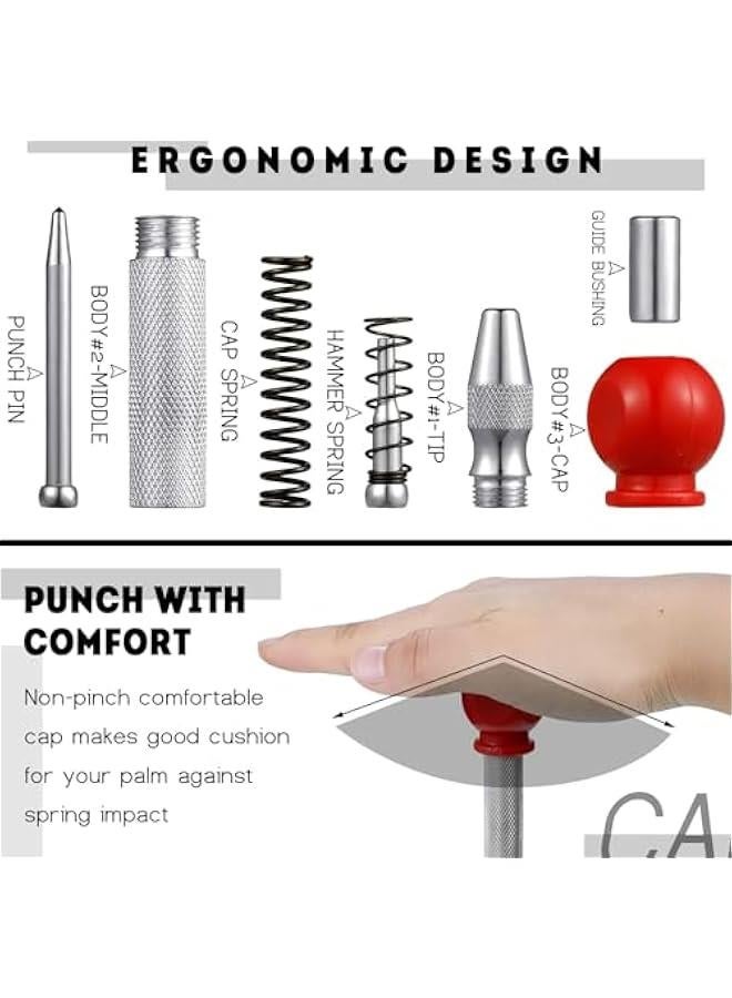 MOXO 3  Center Punch Spring Loaded Automatic Punch 5 Inches Crushing Hand Tool Center Hole Punch for Wood Metal Awl Puncher with Cushion Cap Adjustable Tension - Image 3