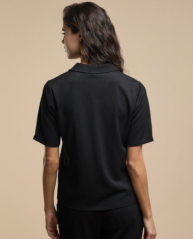 R&B Textured Top With Collared Neck And Short Sleeves - Image 4