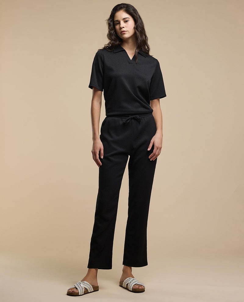 R&B Textured Top With Collared Neck And Short Sleeves - Image 2