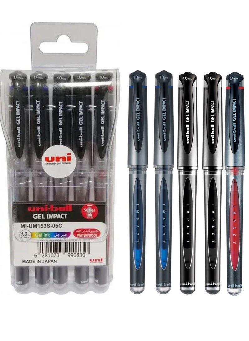 Uniball 5-Piece Gel Impact Broad Gel Ink Pen 1.0mm Tip Multicolour  - Image 1
