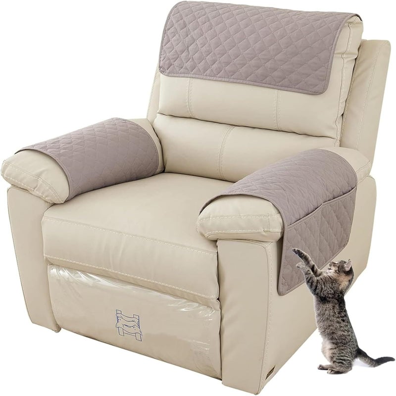 EXTLEZSA Sofa Armrest Cover, Headrest Cover for Recliner Chair Arm Cover,Armchair Slipcover Nonslip Quilted Furniture Protector for Pets Leather Sofa Couch (Light Grey,1 People (Set of 3)) - Image 1