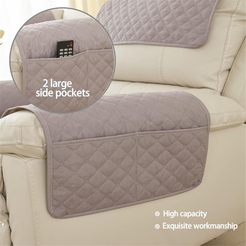 EXTLEZSA Sofa Armrest Cover, Headrest Cover for Recliner Chair Arm Cover,Armchair Slipcover Nonslip Quilted Furniture Protector for Pets Leather Sofa Couch (Light Grey,1 People (Set of 3)) - Image 2