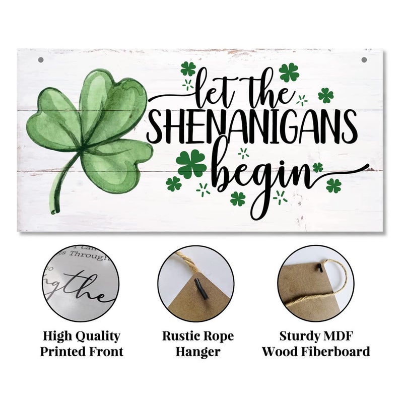 St. Patrick's Day Hanging Wood Sign, Wall Art Decor for Home and Front Door, Green Shamrock Theme Ornament - Image 2