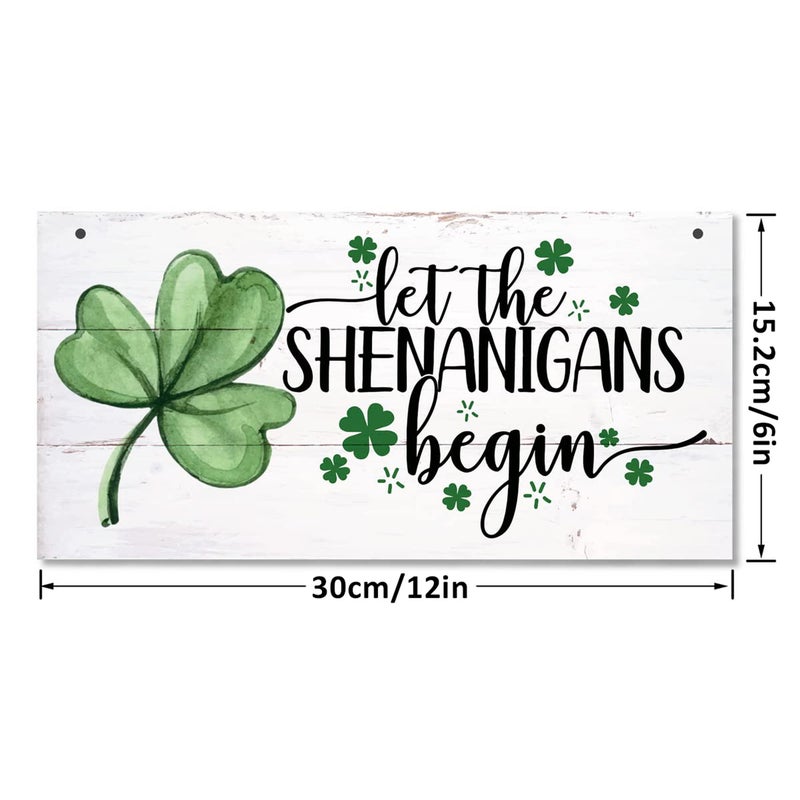 St. Patrick's Day Hanging Wood Sign, Wall Art Decor for Home and Front Door, Green Shamrock Theme Ornament - Image 3