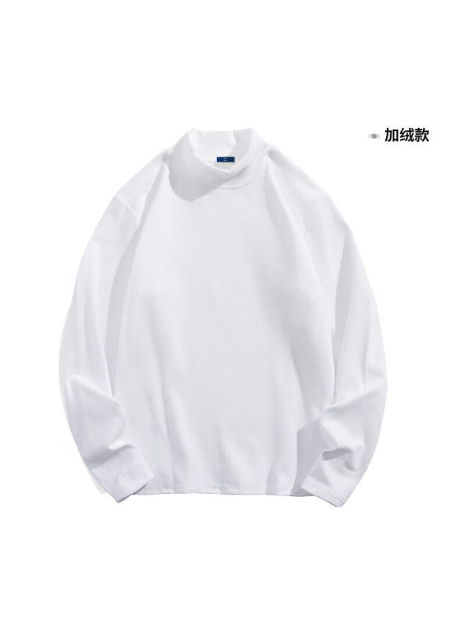 Geniolamode Men's Long Sleeve T-shirt With Fleece Winter Warm Inner Wear High Neck Autumn Base Layer White M - Image 1