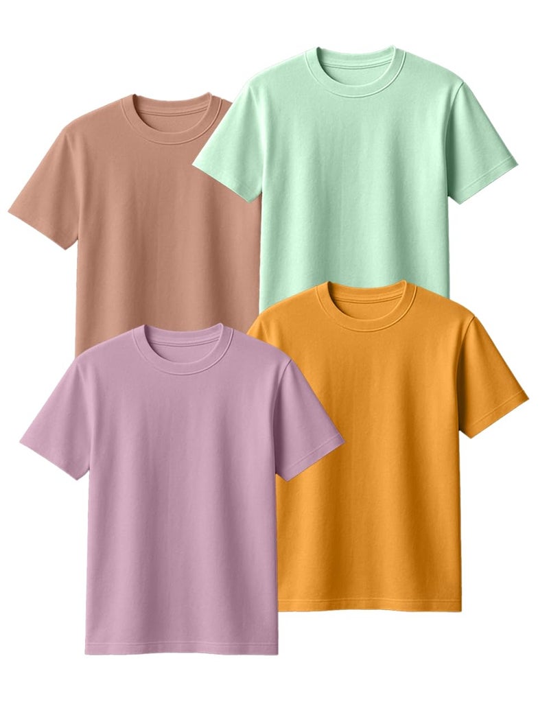 Veirdo® 100% Pure Cotton Regular Fit Round Neck Cool Solid Half Sleeve T-Shirt Combo for Men (PO4_TSH_V_99_CR_FG_LC_MT_XL) - Image 1