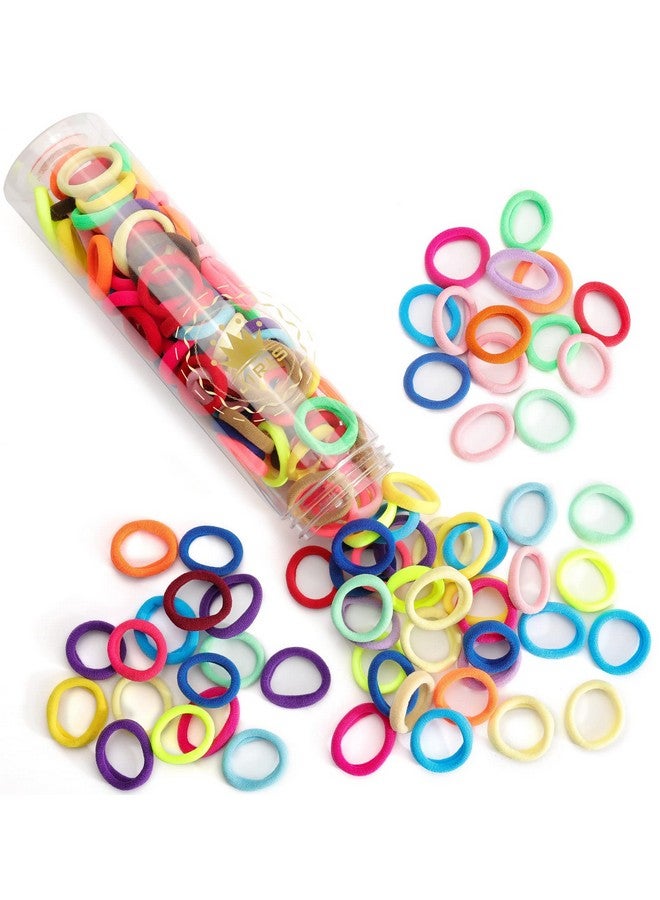 Hair Ties For Women And Kids, 100Pcs Seamless Thick Cotton Hair Band, Elastic Baby Hair Ties No Damage Ponytail Holder, Rainbow (Set6)